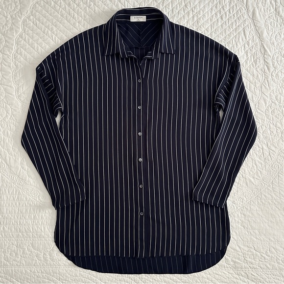 Aritzia Babaton Kearney Pinstripe Blouse Navy Women's Size Medium - Picture 2 of 13